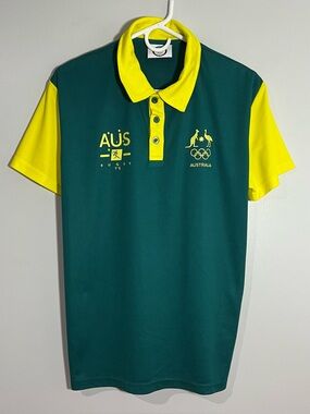 Australia Olympic Team 7’s Rugby Green Short Sleeve Polo Shirt Mens Small